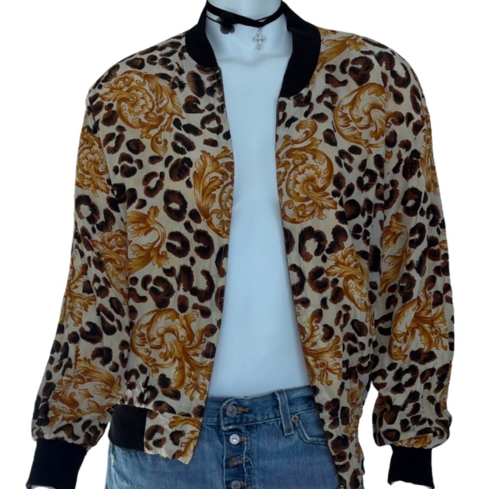 Spencer Jeremy Vintage Silk Bomber Jacket – Leopard Baroque Print, Women’s M - Picture 5 of 7